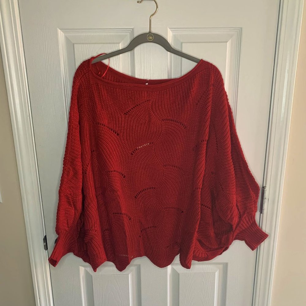 LLOVE USA  M/L Red Puff Sleeve Sweater NWT